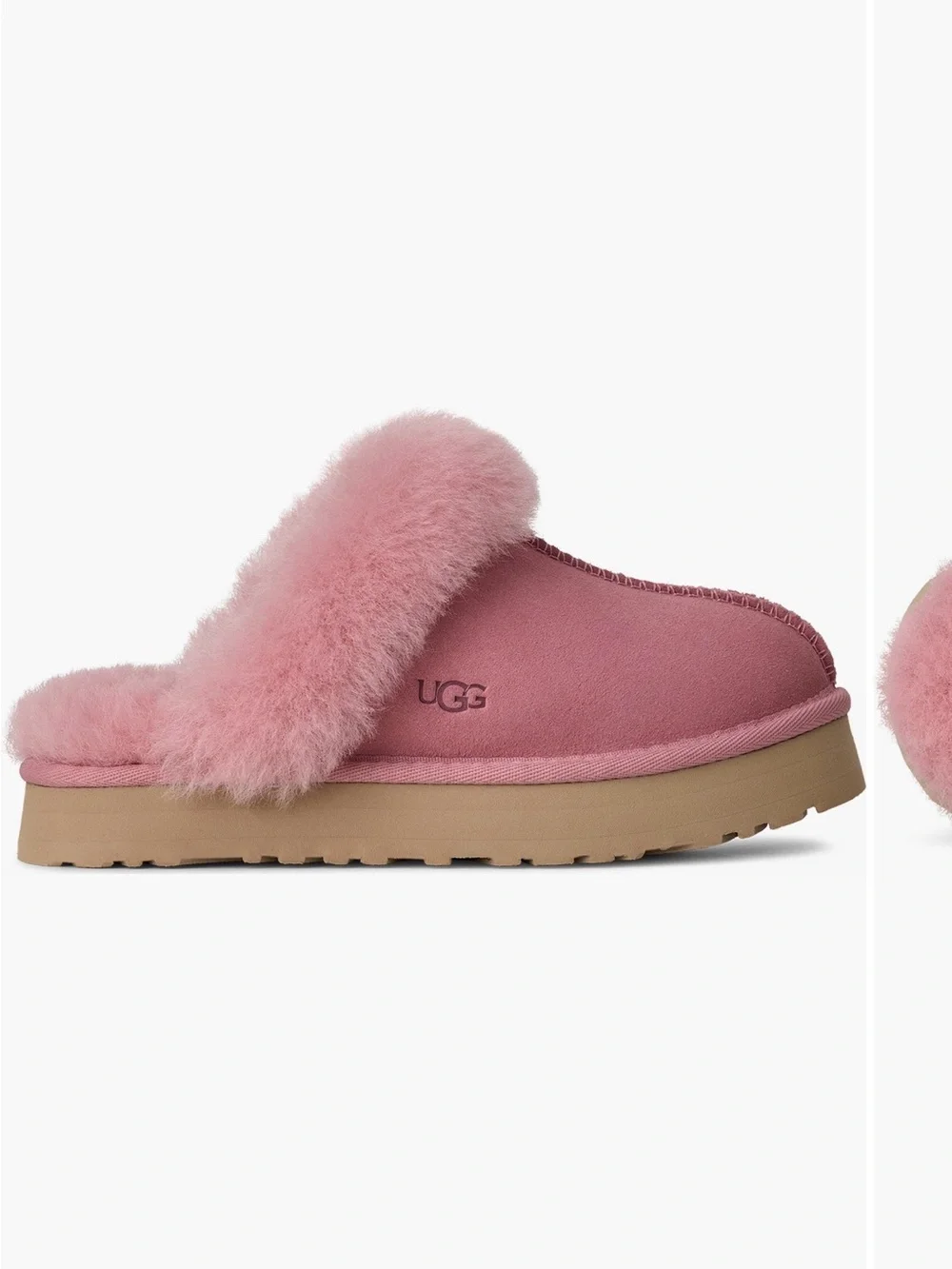 UGG Pink Shearling-Trim Slide Slippers